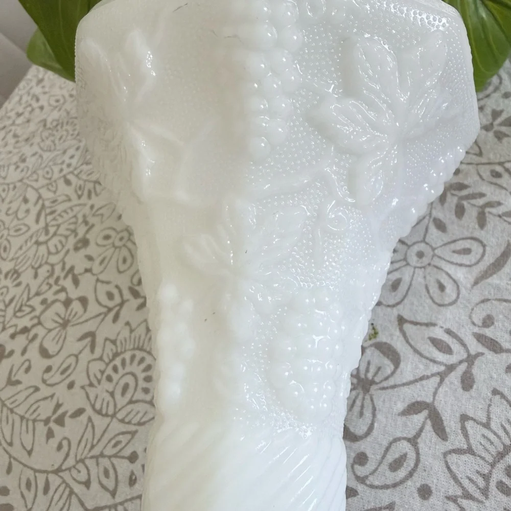 Vintage Milk Glass Hobnail Pedestal Vase | Scalloped Edge Floral Decor